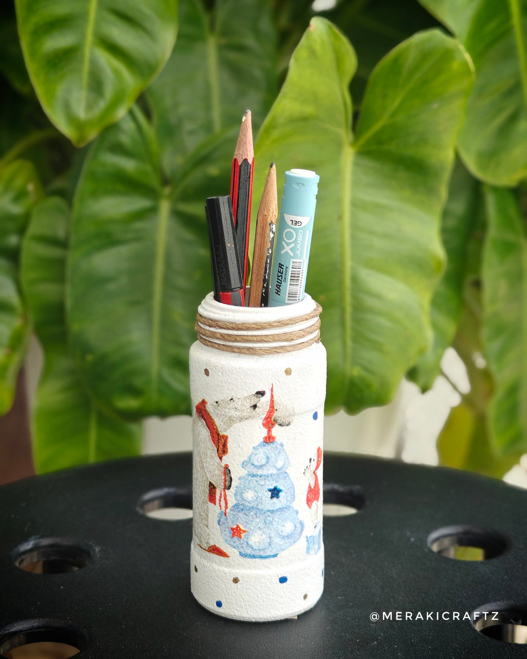 Handcrafted Upcycled Glass Organiser – Polar Bear Winter Wonderland