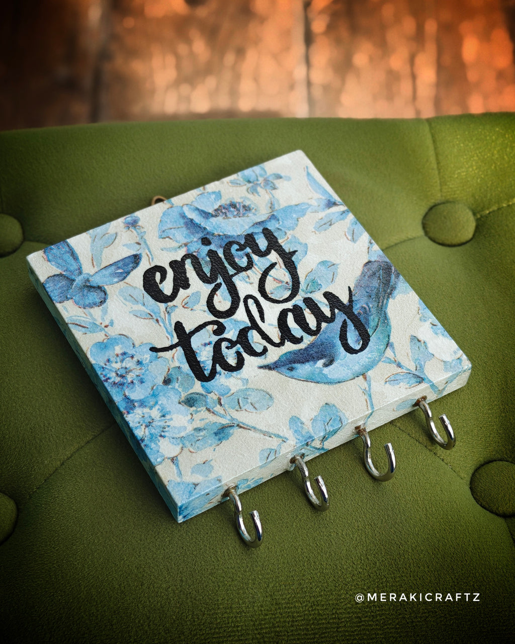 Handcrafted Decoupaged Pinewood Key Holder – Bluebird Bloom