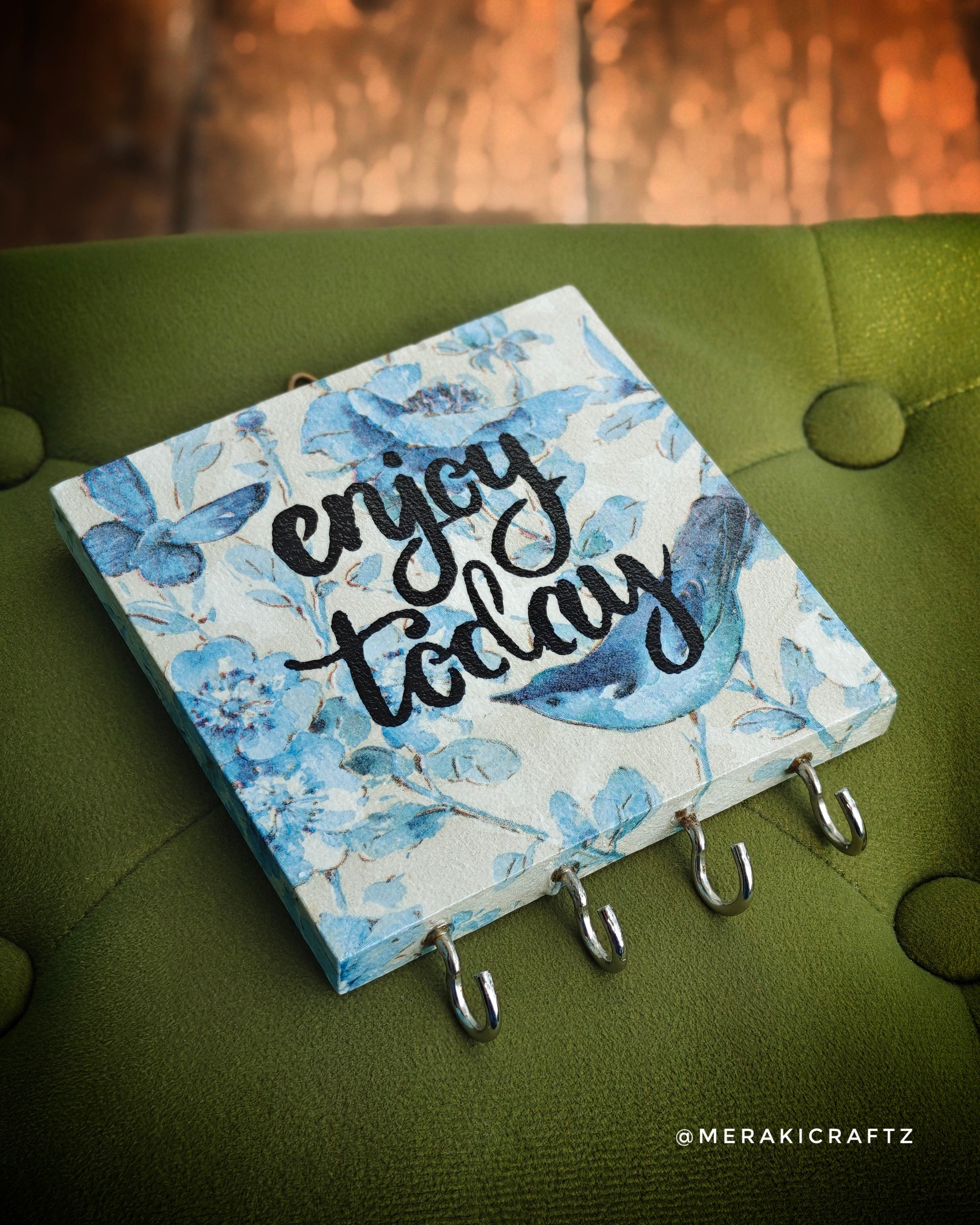 Handcrafted Decoupaged Pinewood Key Holder – Bluebird Bloom
