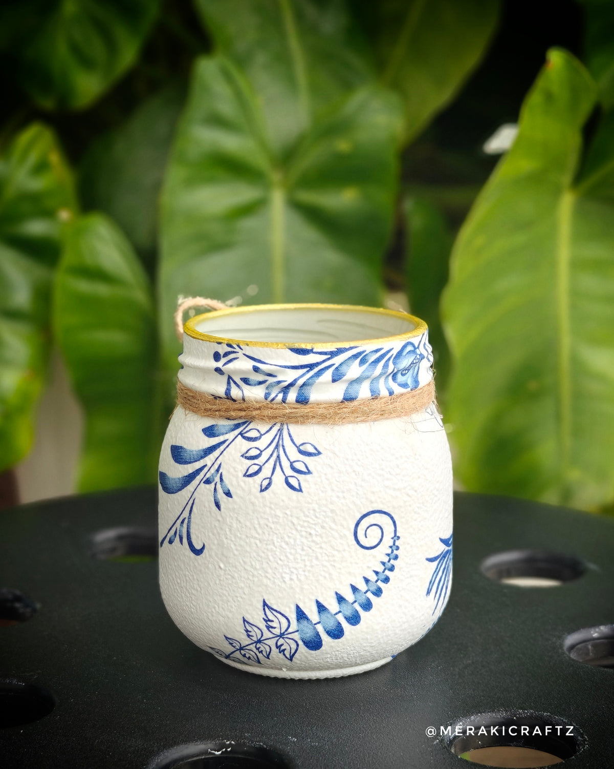 Handcrafted Upcycled Glass Jar Lantern & Organiser – Blue Bird Garden