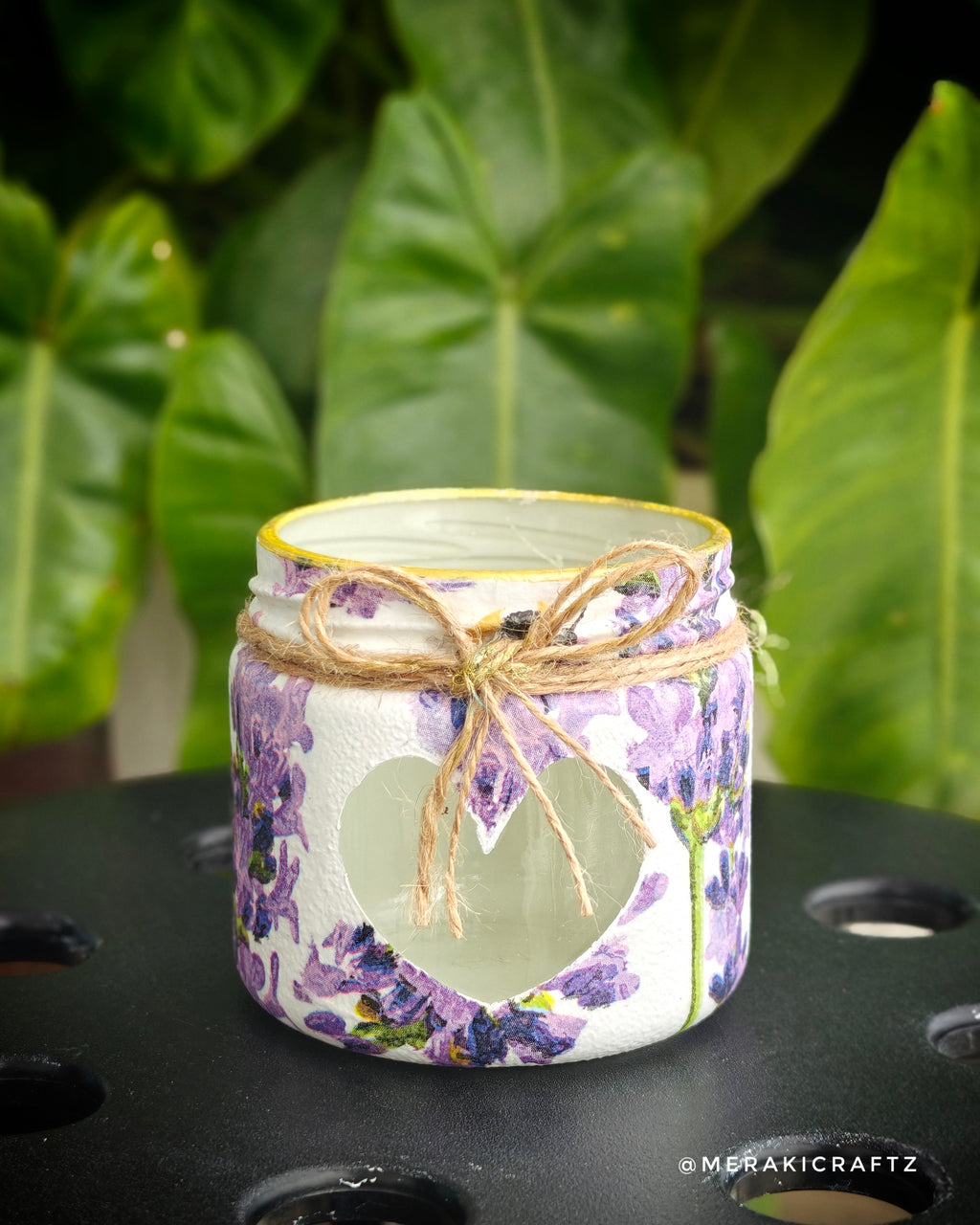Handcrafted Upcycled Glass Jar Lantern & Organiser – Lavender Heart Garden
