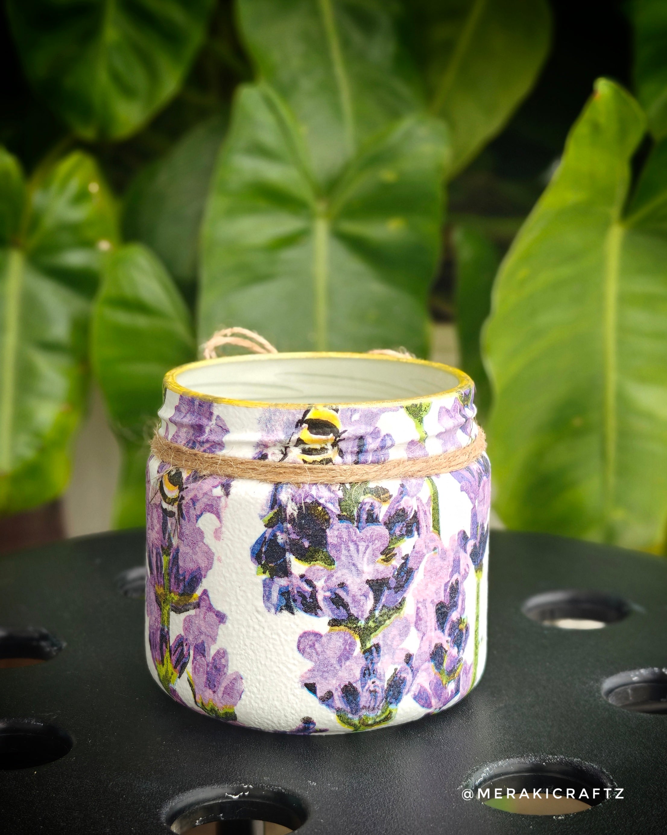 Handcrafted Upcycled Glass Jar Lantern & Organiser – Lavender Heart Garden