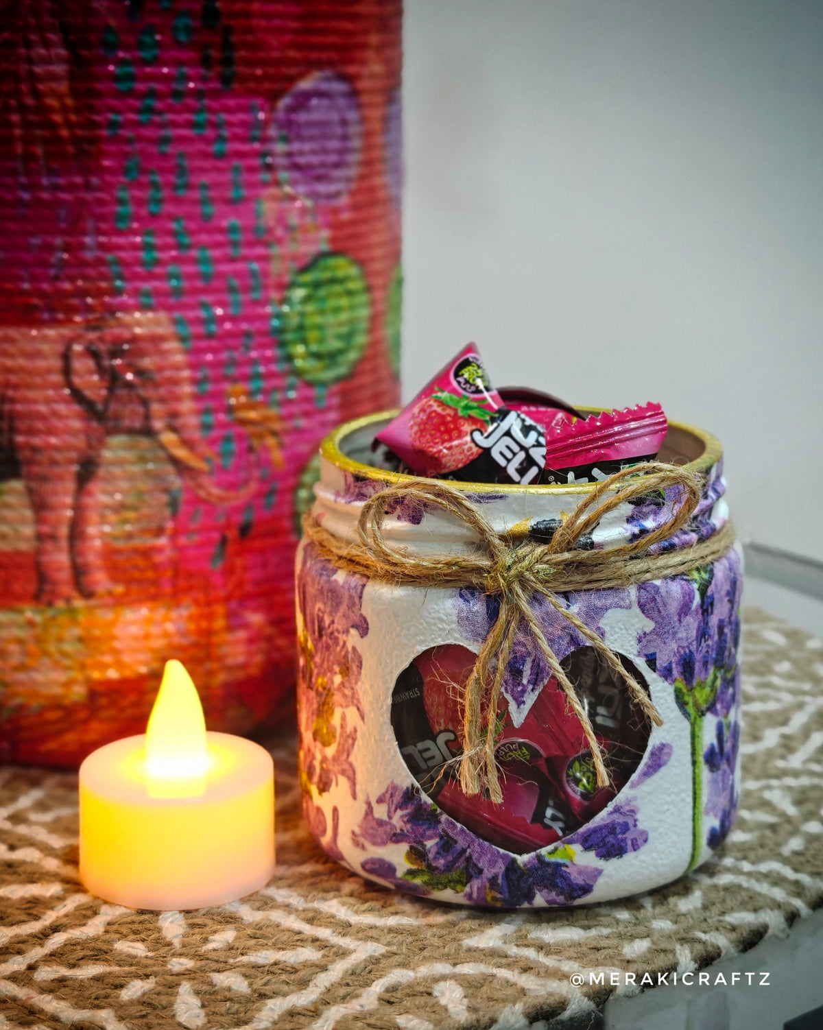 Handcrafted Upcycled Glass Jar Lantern & Organiser – Lavender Heart Garden