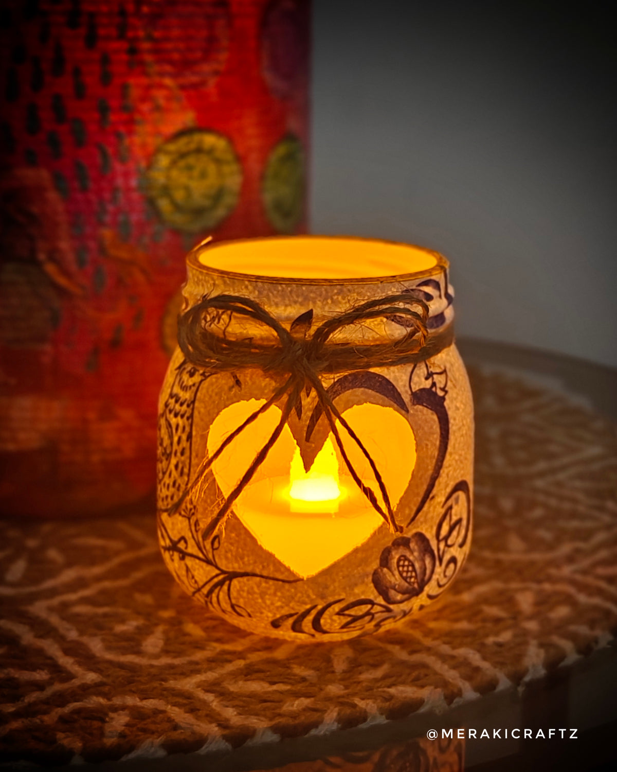 Handcrafted Upcycled Glass Jar Lantern & Organiser – Blue Bird Garden