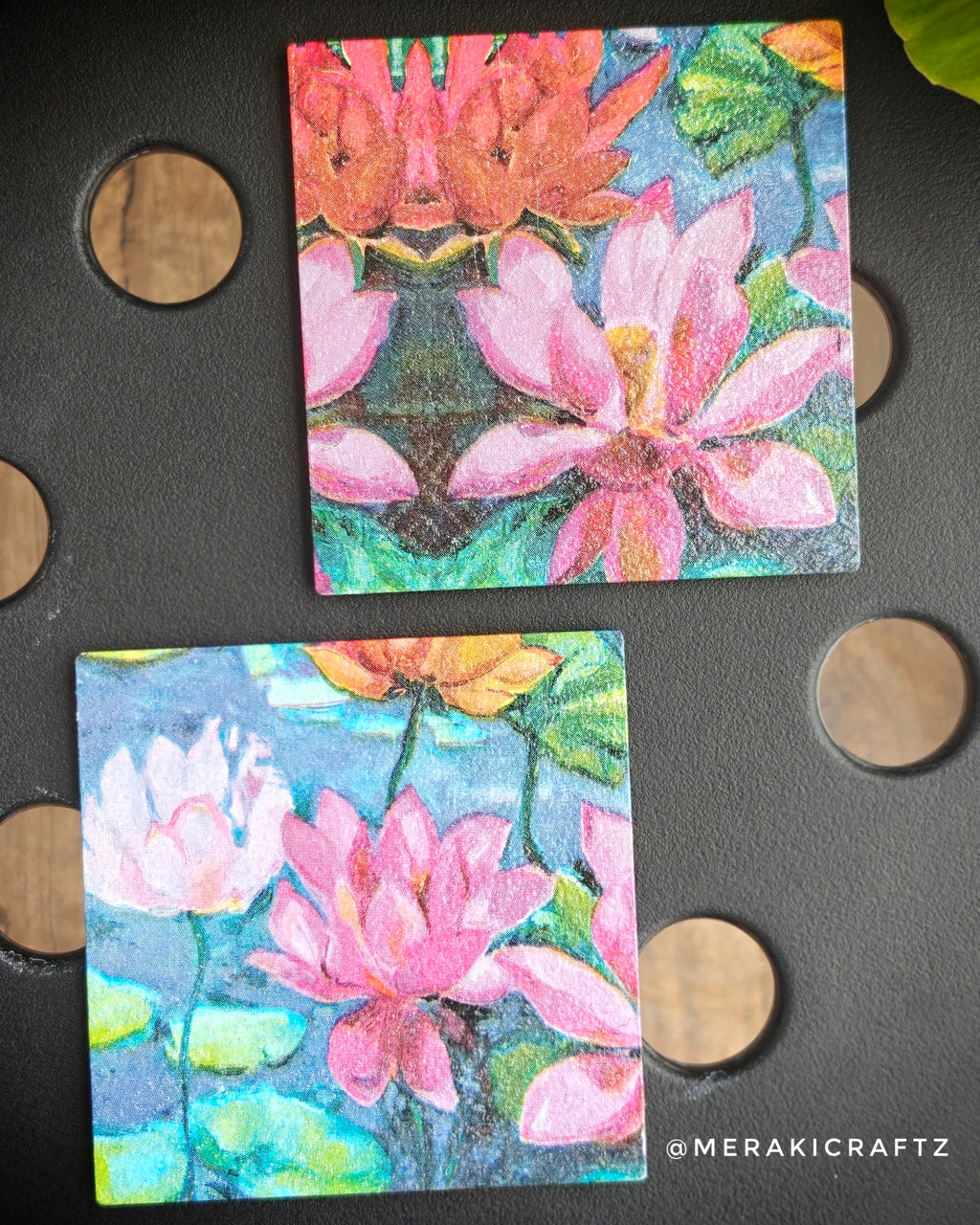 Handcrafted Lily Pond Decoupage Coasters – Set of 2