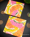 Handcrafted Juicy Watermelon Decoupage Coasters – Set of 2