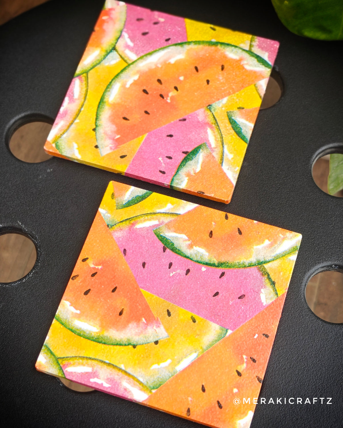 Handcrafted Juicy Watermelon Decoupage Coasters – Set of 2