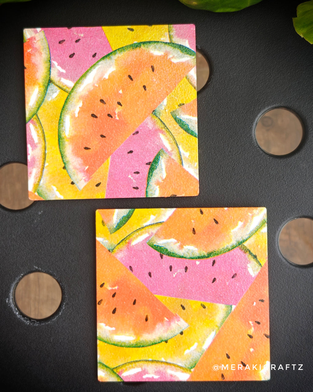 Handcrafted Juicy Watermelon Decoupage Coasters – Set of 2