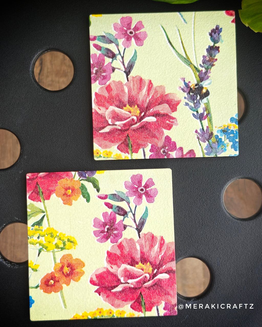 Handcrafted Vibrant Garden Floral Decoupage Coasters – Set of 2