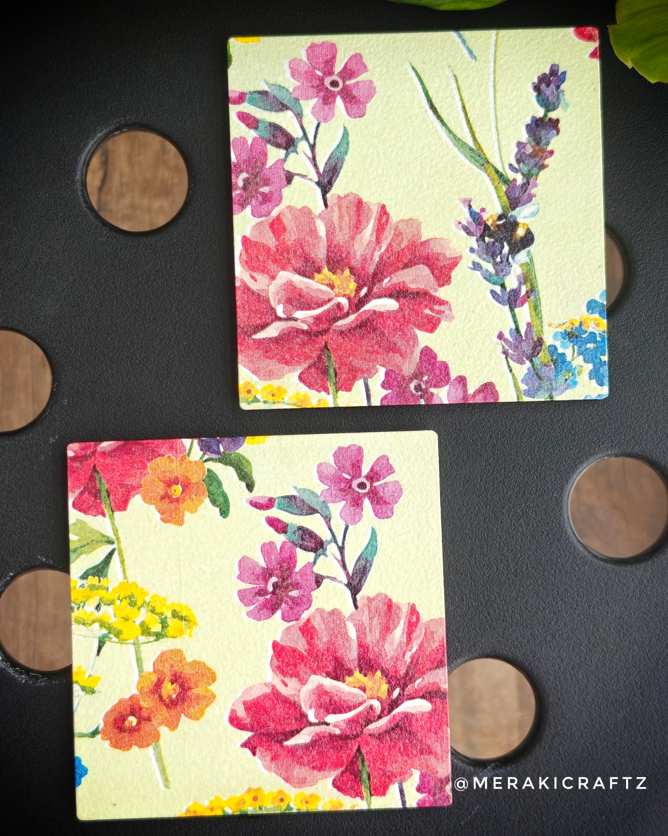 Handcrafted Vibrant Garden Floral Decoupage Coasters – Set of 2
