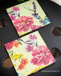 Handcrafted Vibrant Garden Floral Decoupage Coasters – Set of 2