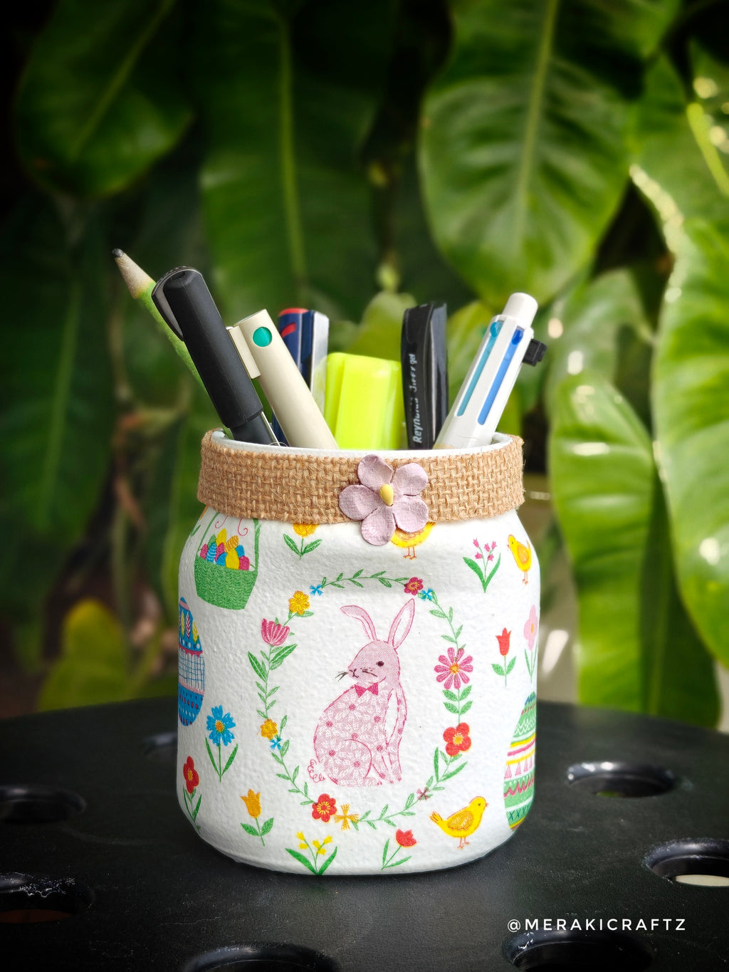 Handcrafted Upcycled Glass Jar Organiser – Whimsical Garden Friends
