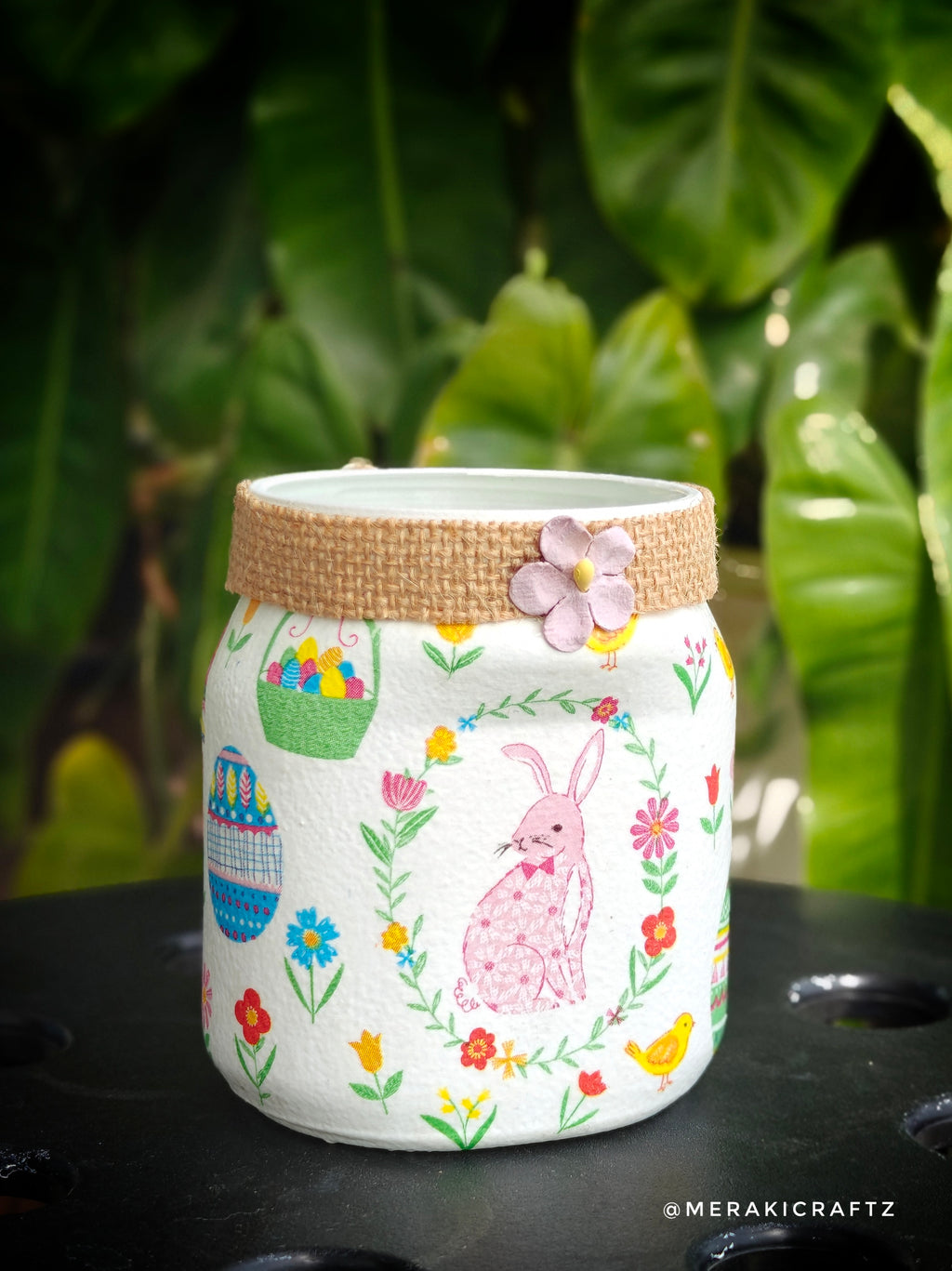 Handcrafted Upcycled Glass Jar Organiser – Whimsical Garden Friends