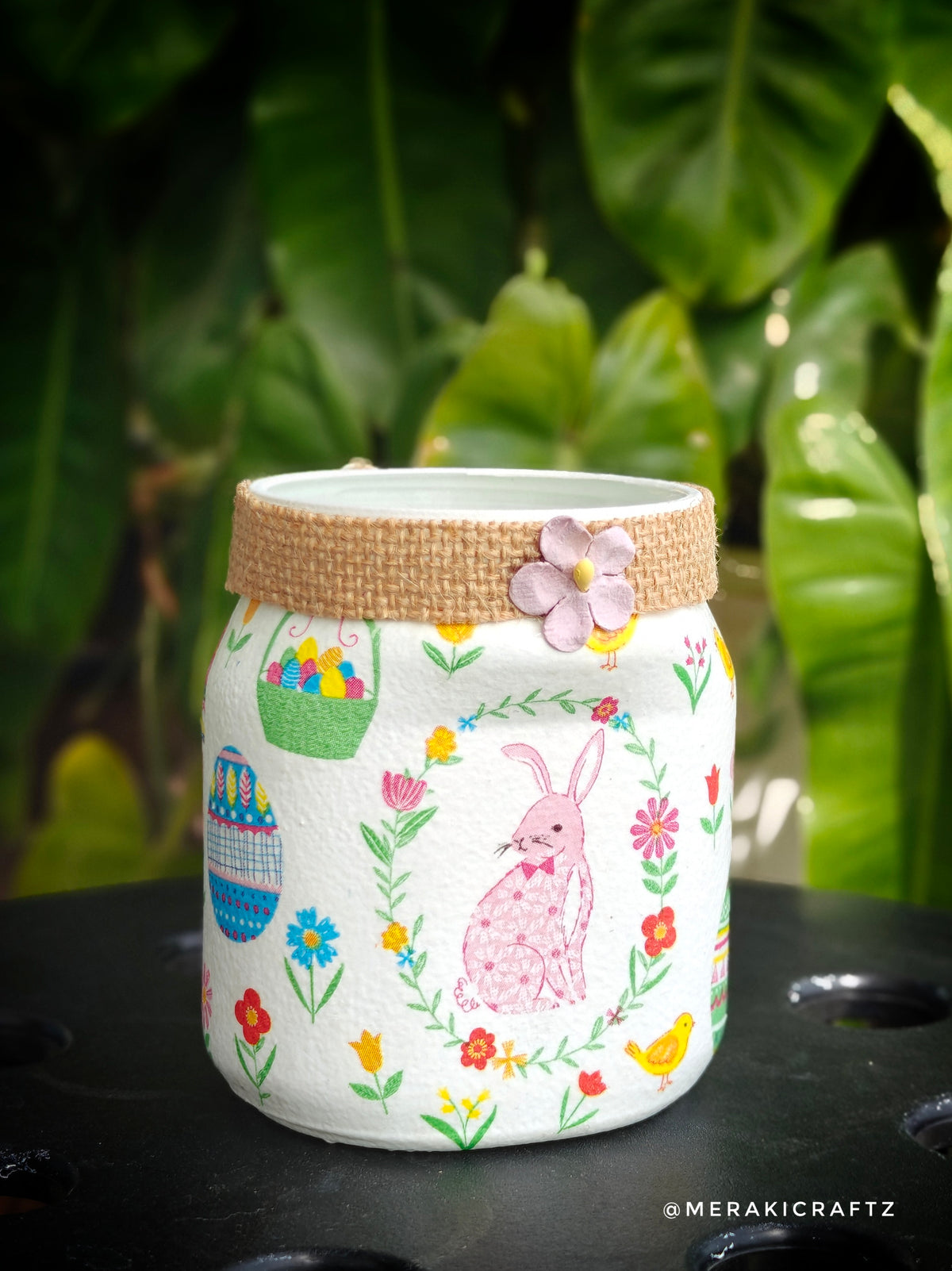 Handcrafted Upcycled Glass Jar Organiser – Whimsical Garden Friends