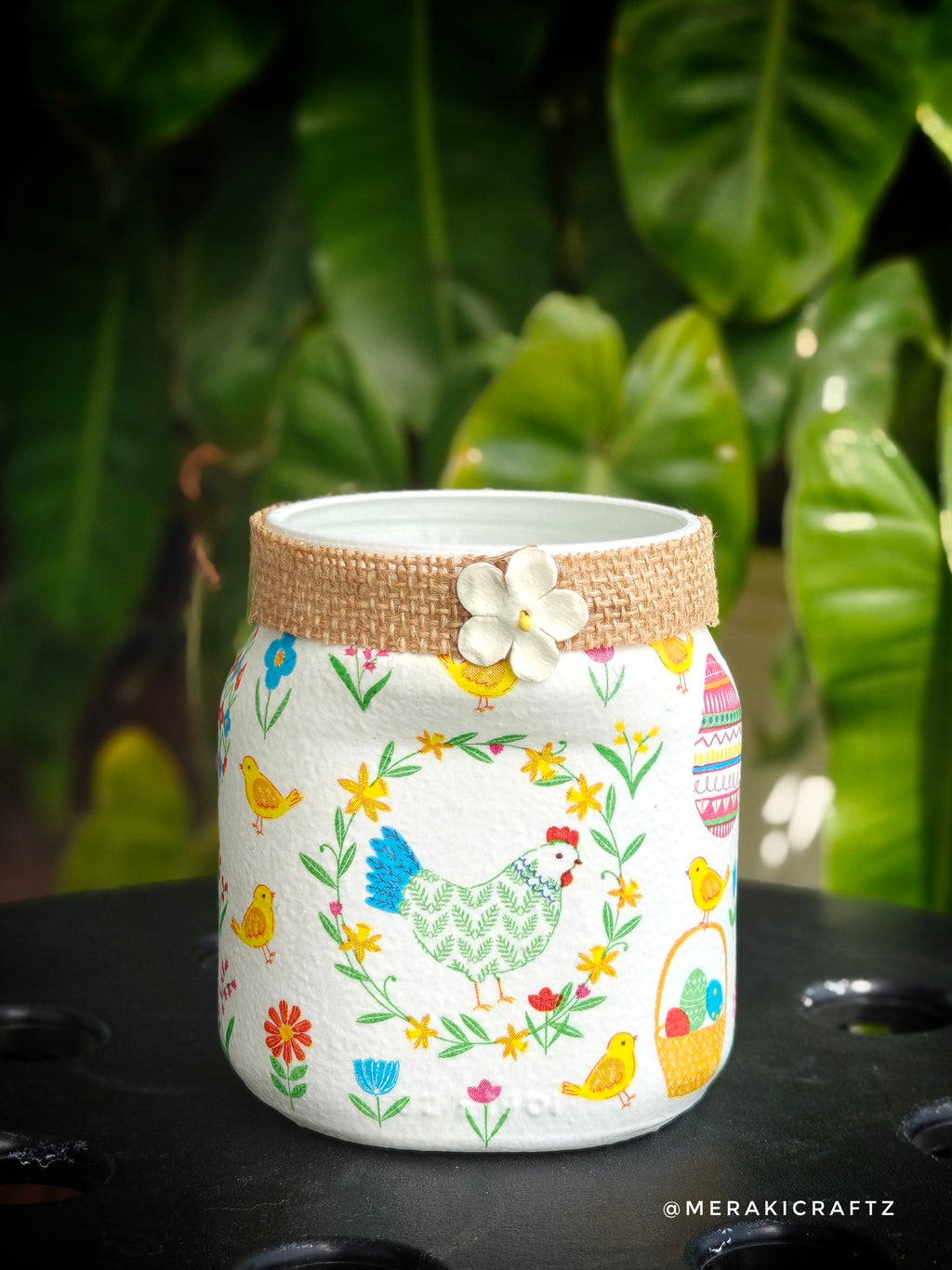 Handcrafted Upcycled Glass Jar Organiser – Whimsical Garden Friends