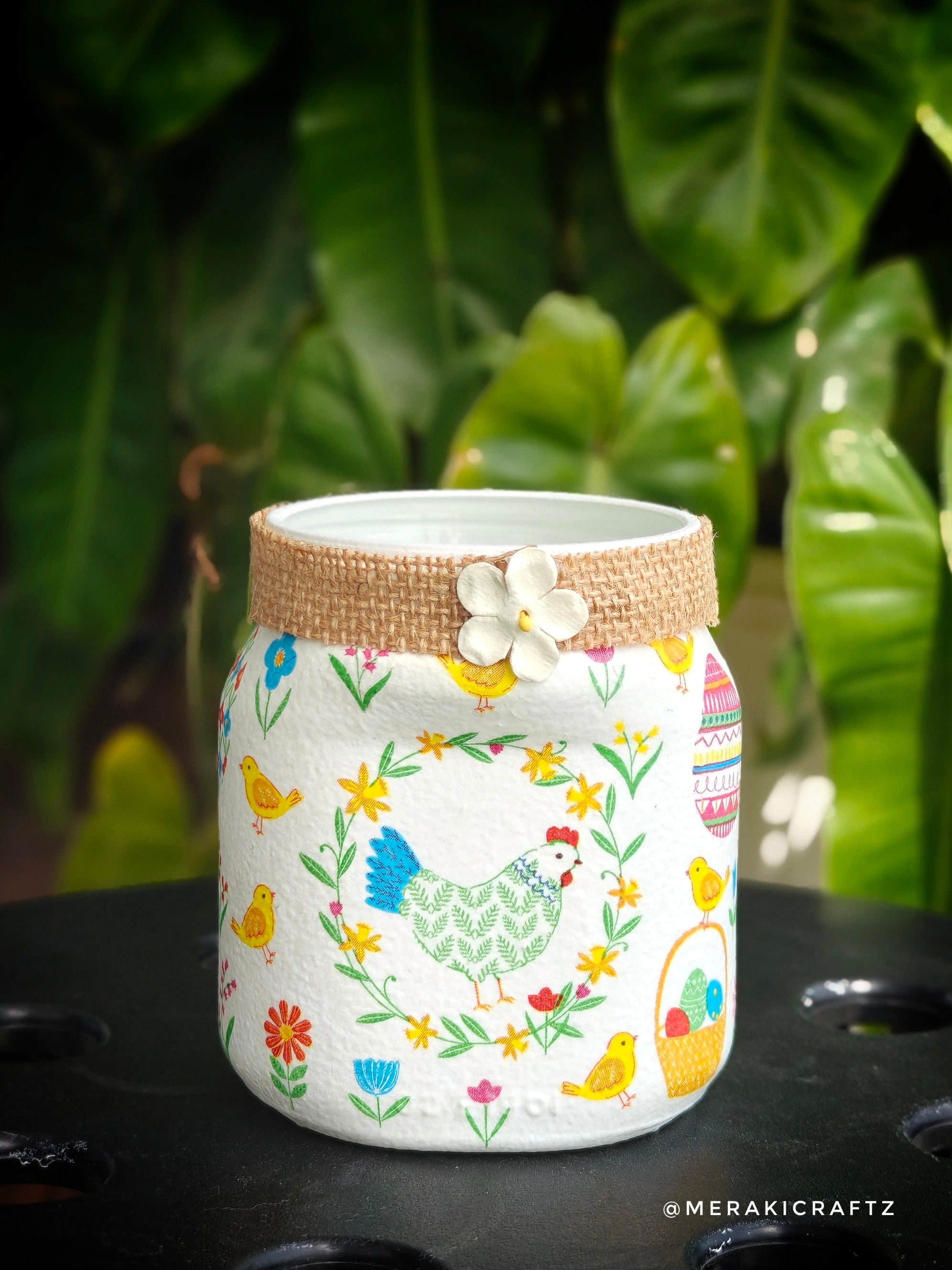 Handcrafted Upcycled Glass Jar Organiser – Whimsical Garden Friends