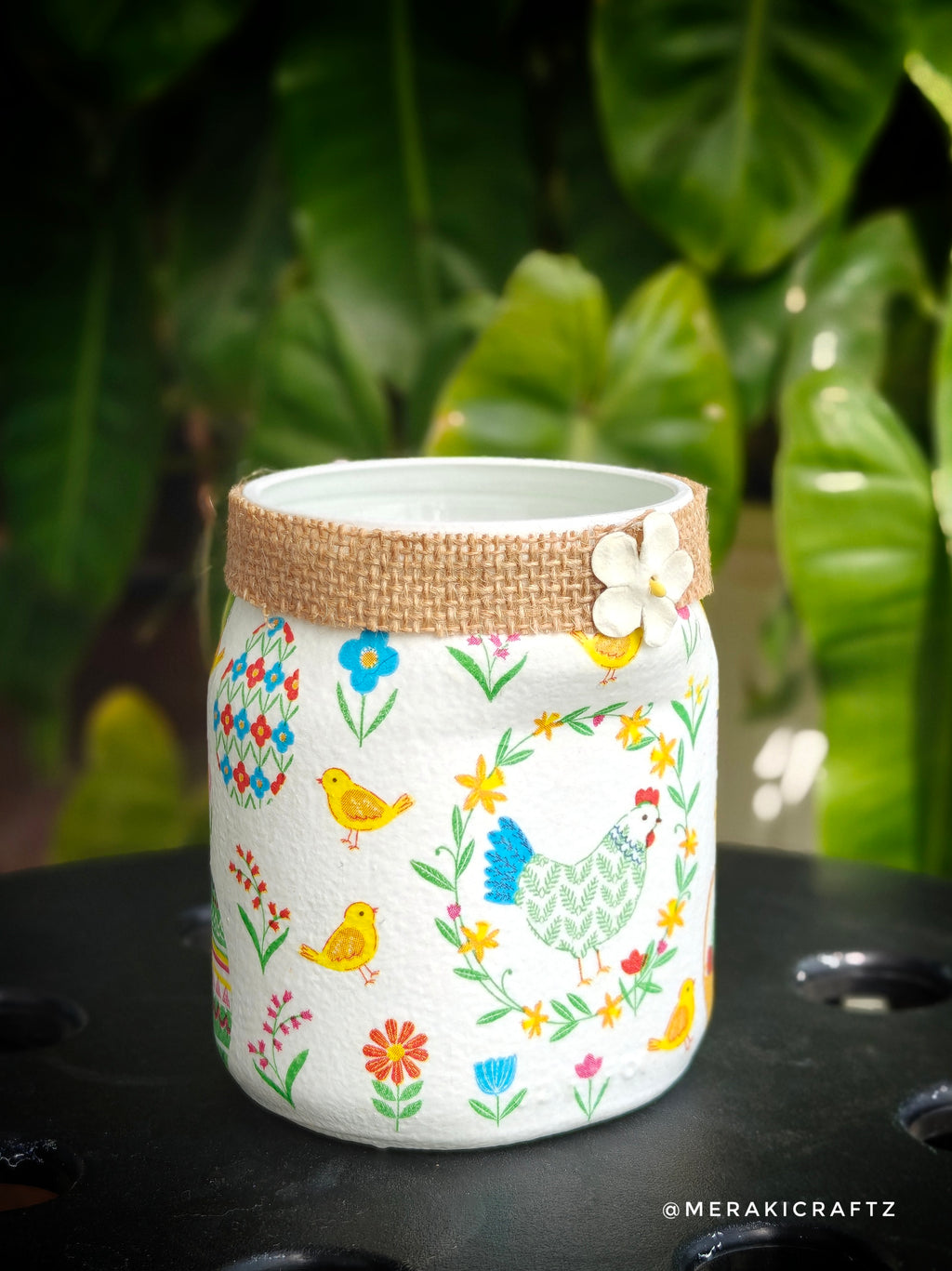 Handcrafted Upcycled Glass Jar Organiser – Whimsical Garden Friends