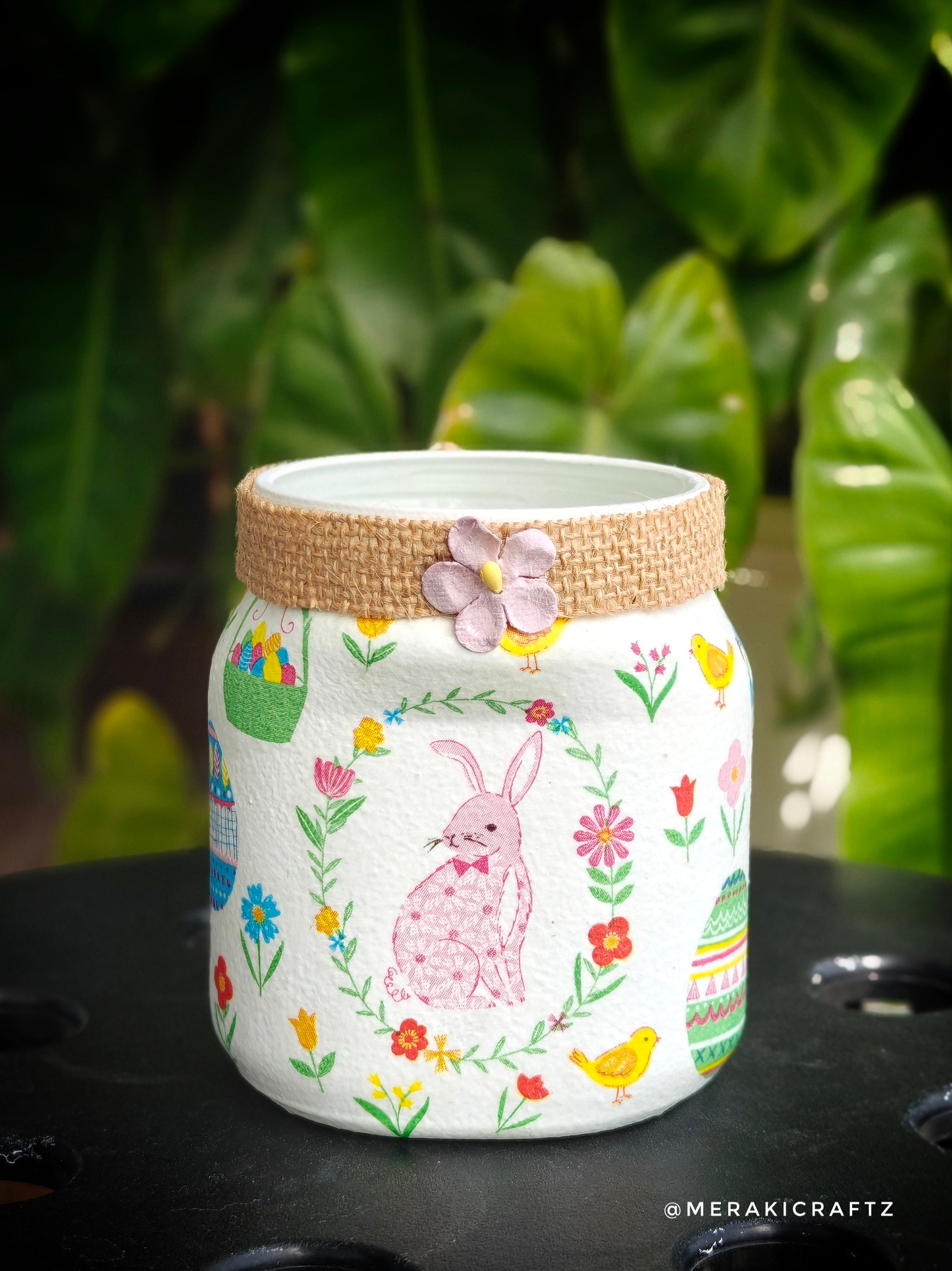 Handcrafted Upcycled Glass Jar Organiser – Whimsical Garden Friends