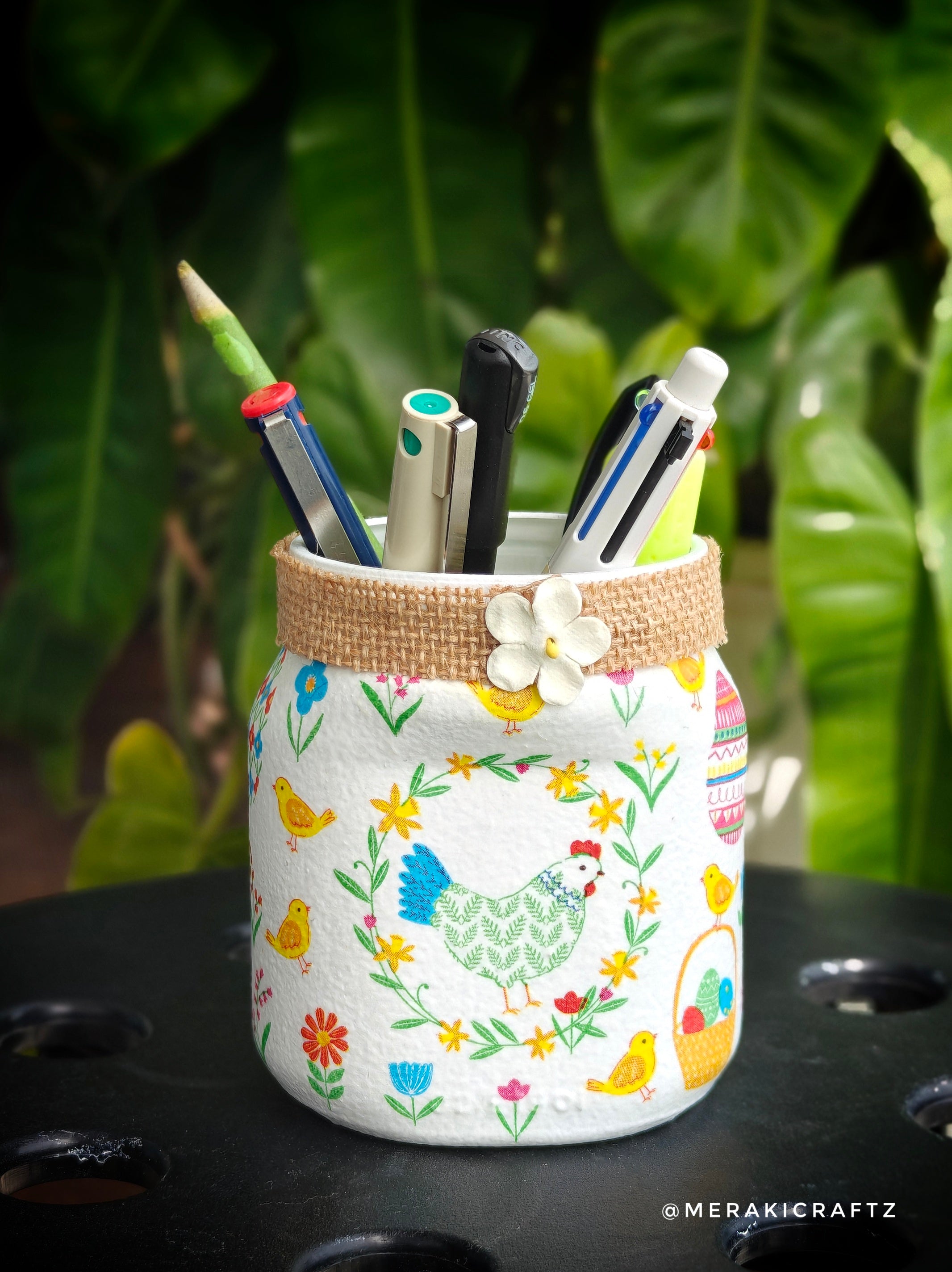 Handcrafted Upcycled Glass Jar Organiser – Whimsical Garden Friends
