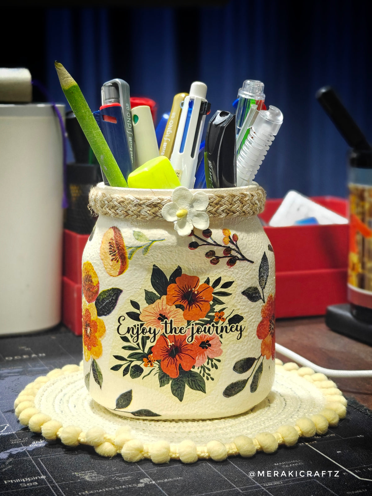 Handcrafted Upcycled Glass Jar Organiser – Enjoy the Journey