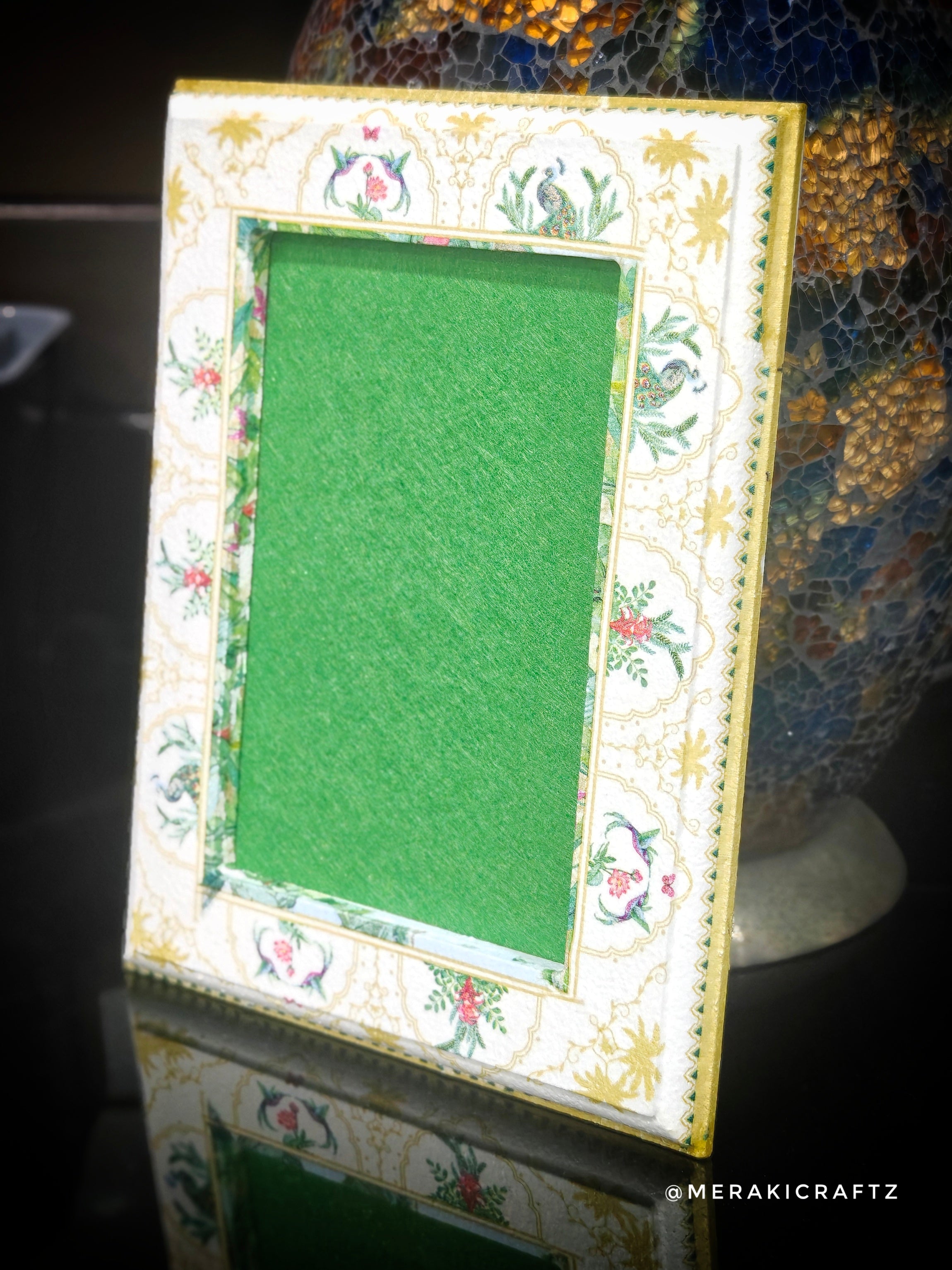 Handcrafted Decoupaged MDF Photo Frame – Vintage Botanical Elegance