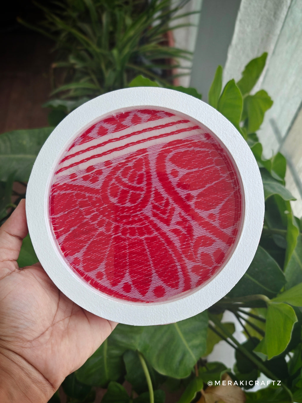 Handcrafted Fabric Decoupaged MDF Catchall Tray – Assamese Gamosa Charm