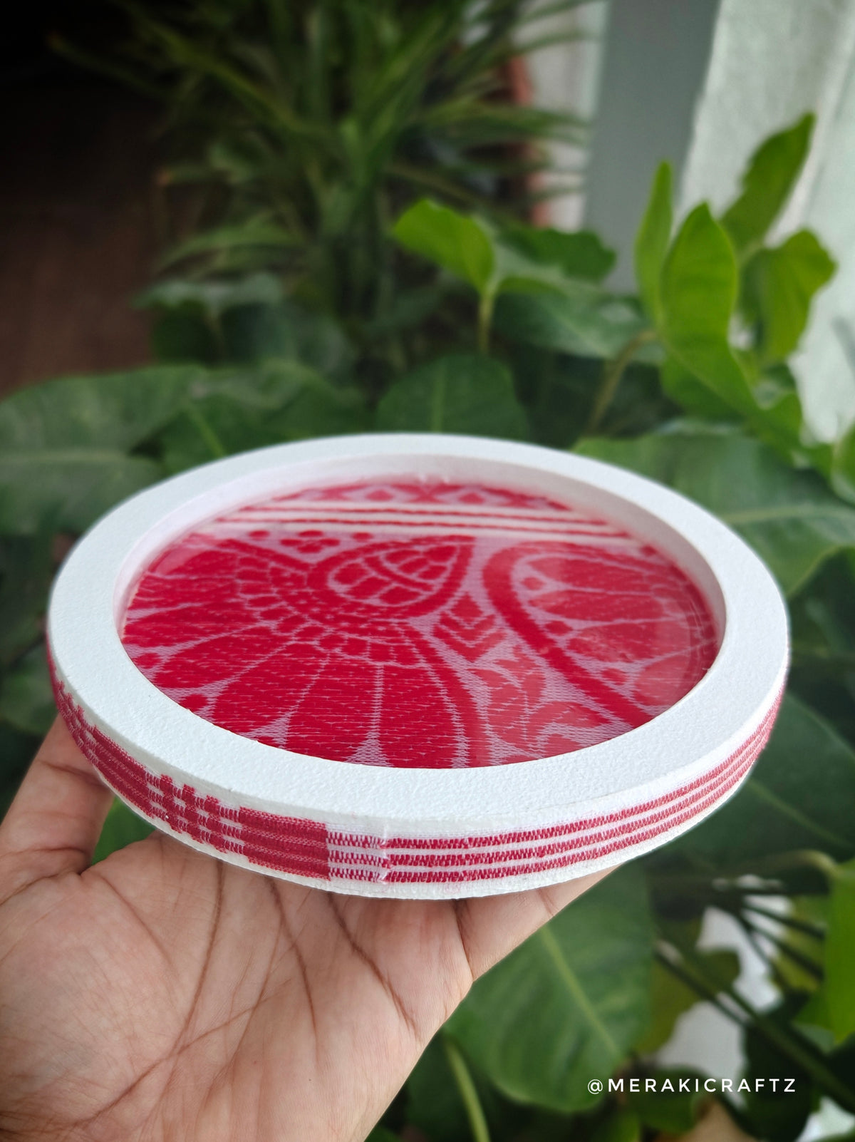 Handcrafted Fabric Decoupaged MDF Catchall Tray – Assamese Gamosa Charm