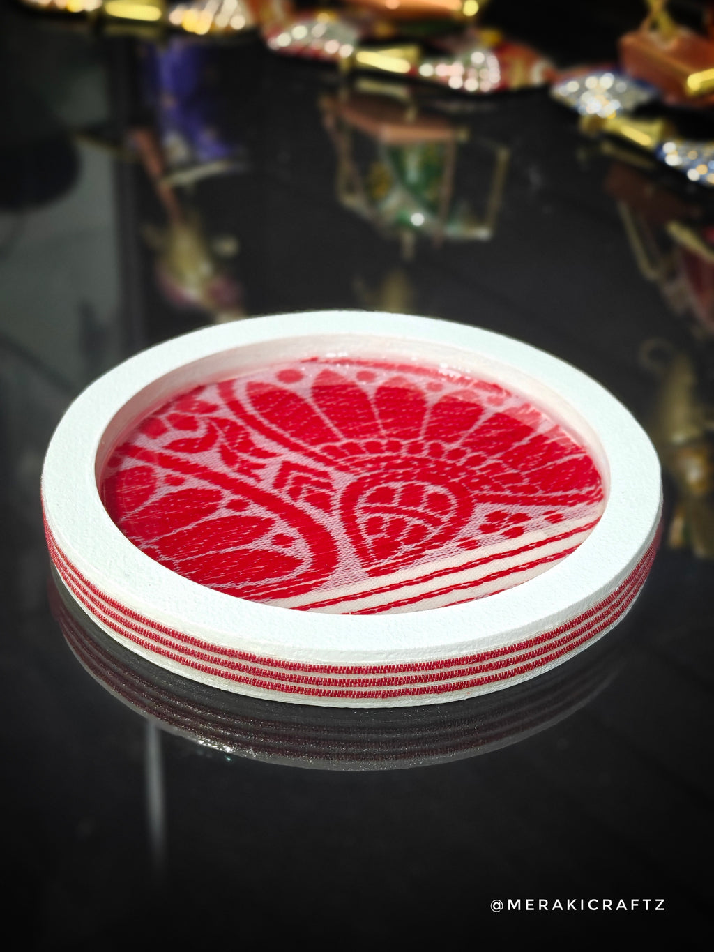 Handcrafted Fabric Decoupaged MDF Catchall Tray – Assamese Gamosa Charm