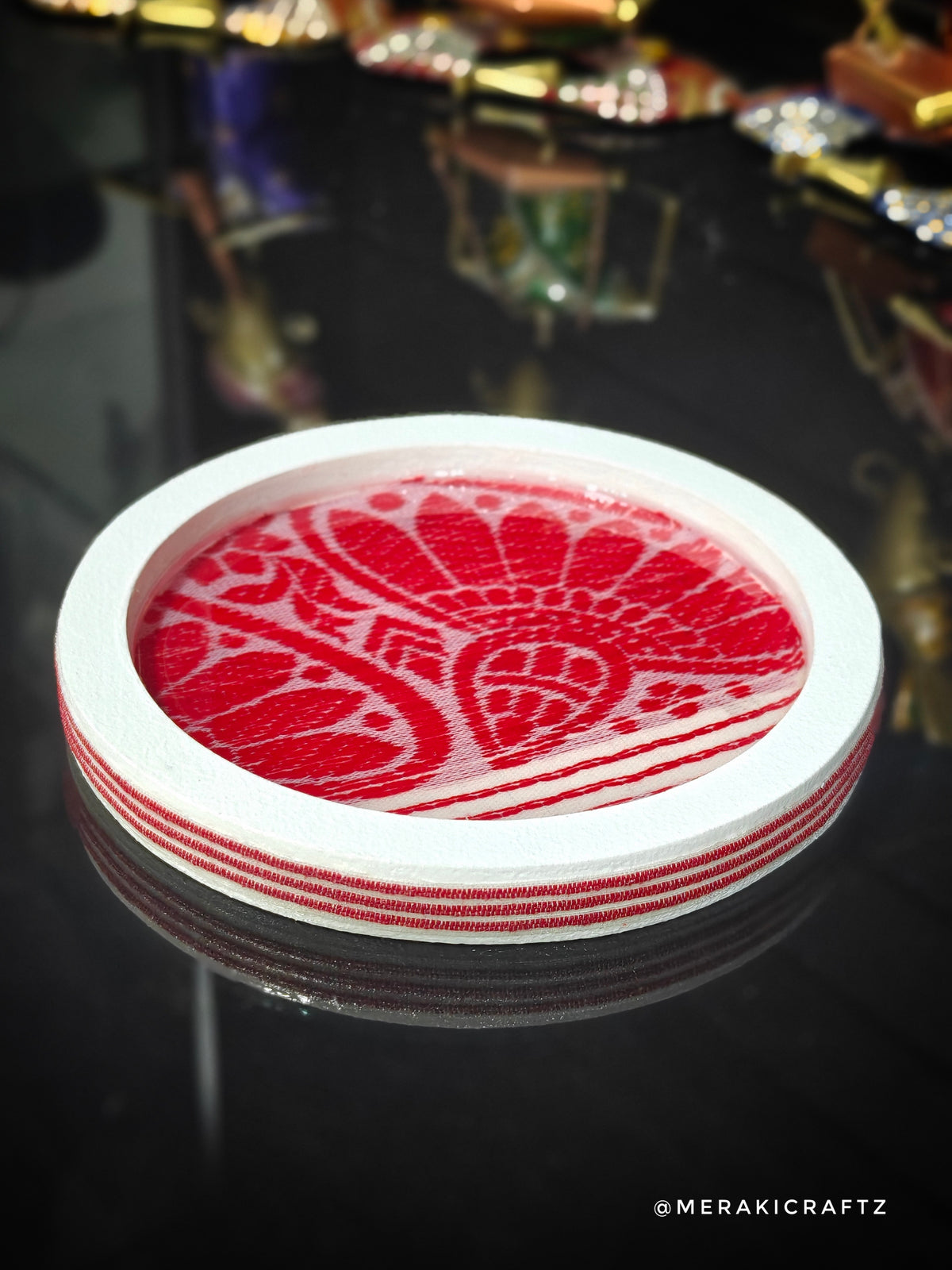 Handcrafted Fabric Decoupaged MDF Catchall Tray – Assamese Gamosa Charm
