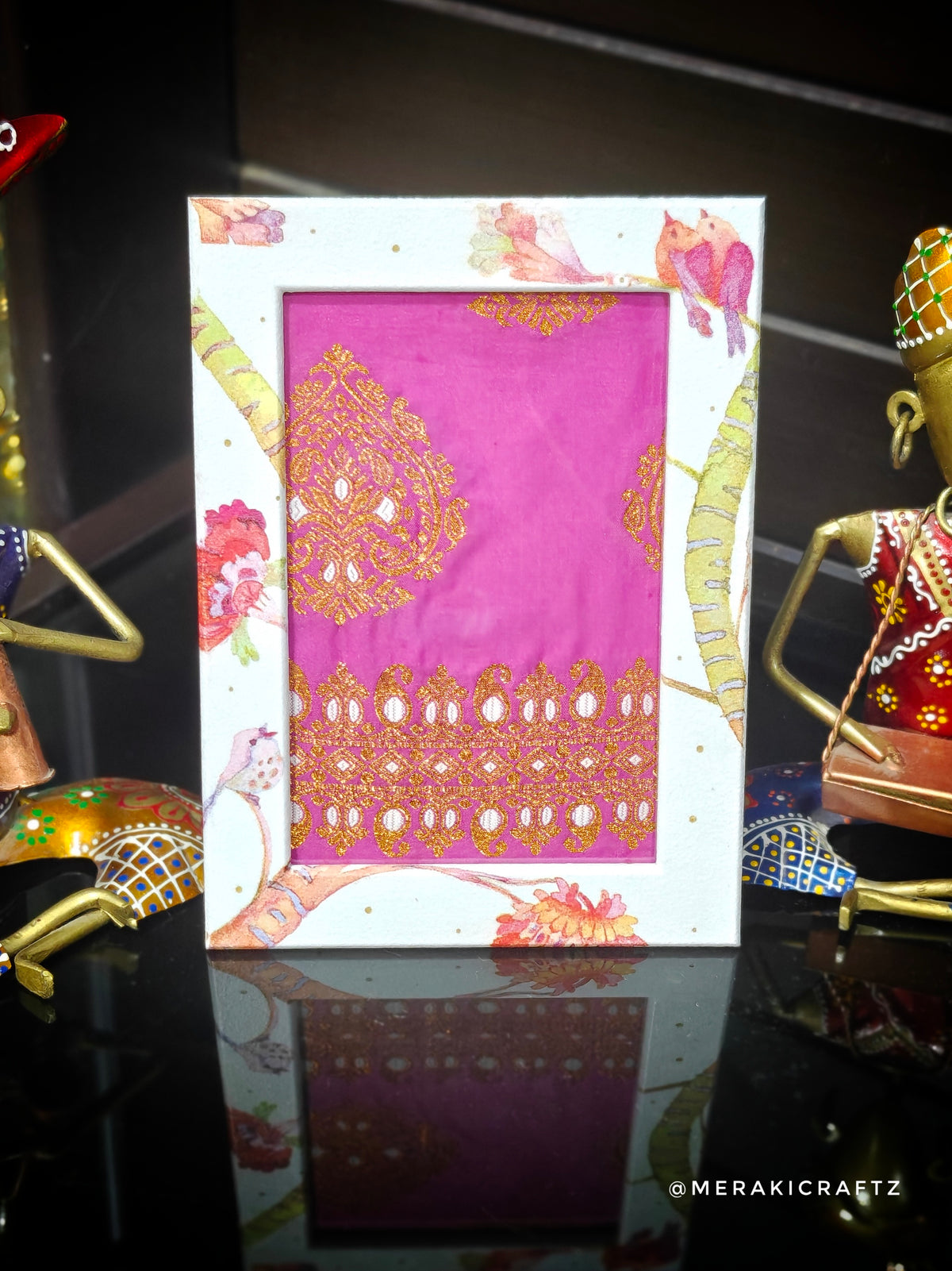 Handcrafted Decoupaged Frame with Assamese Mekhela Sador – Heritage Elegance
