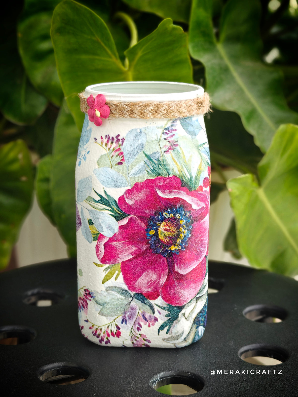 Handcrafted Upcycled Glass Jar – Blooming Garden Charm