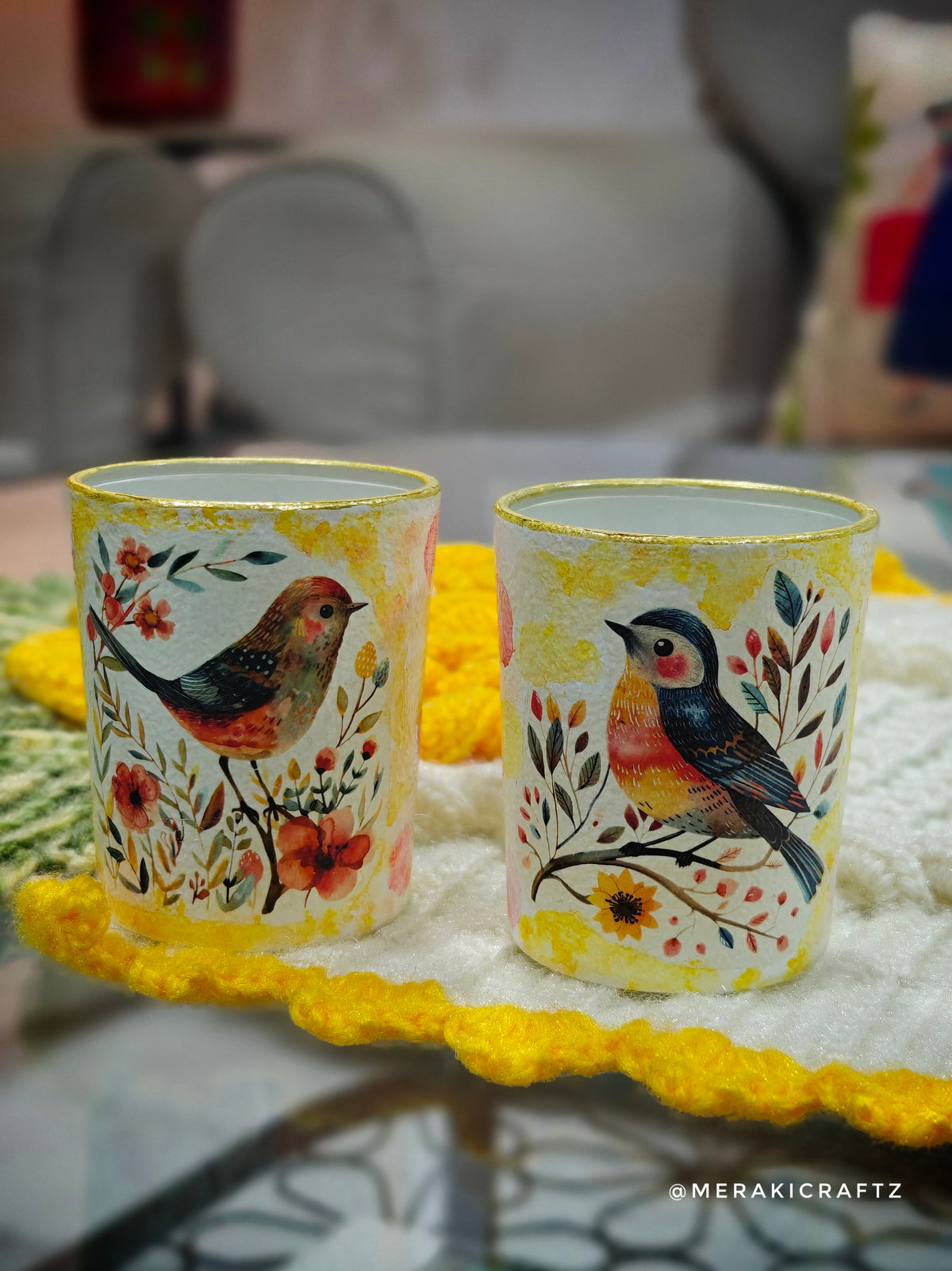 Handcrafted Upcycled Glass Tealight Candle Votives – Woodland Birds