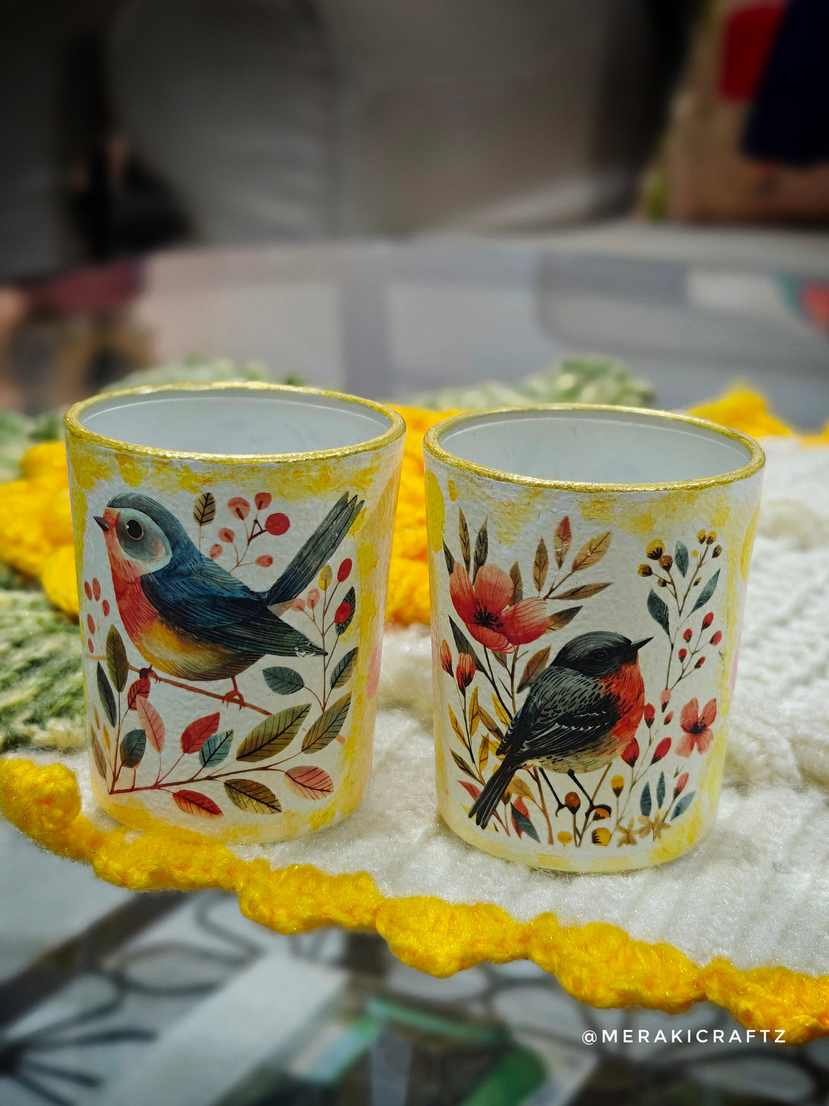 Handcrafted Upcycled Glass Tealight Candle Votives – Woodland Birds