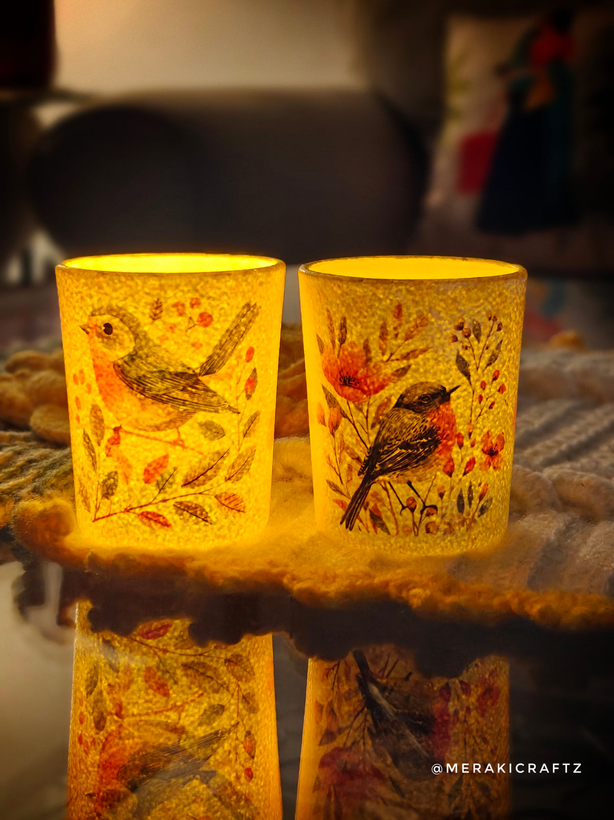 Handcrafted Upcycled Glass Tealight Candle Votives – Woodland Birds