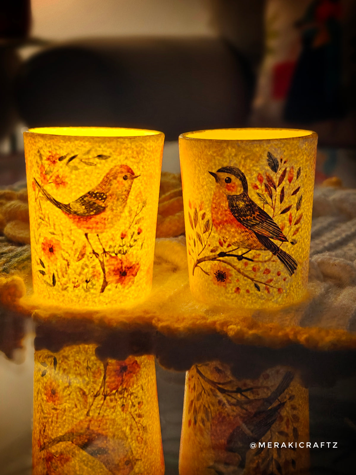 Handcrafted Upcycled Glass Tealight Candle Votives – Woodland Birds