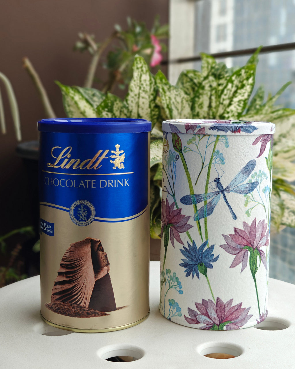 Handcrafted Upcycled Decoupaged Tin Container – Dragonfly Wildflower Storage Canister
